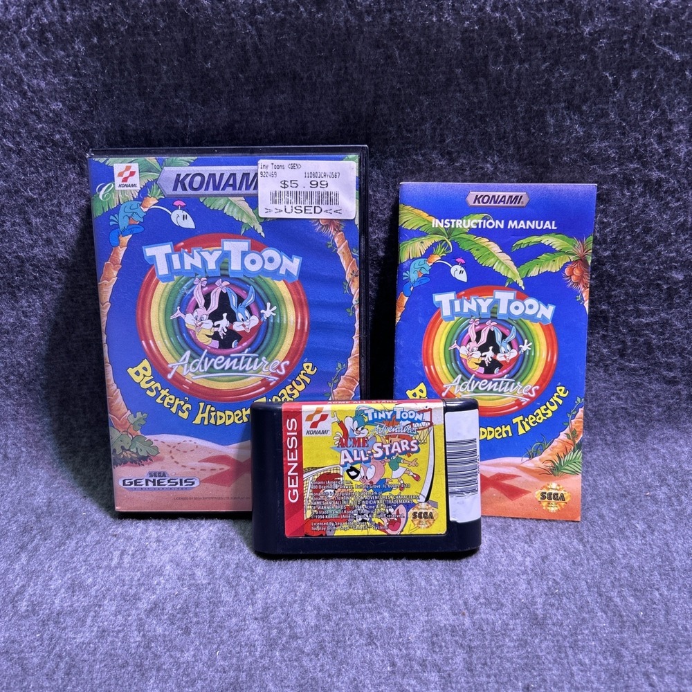 Tiny Toon Adventures: Buster's Hidden Treasure (Sega Genesis, 1993) CIB TESTED